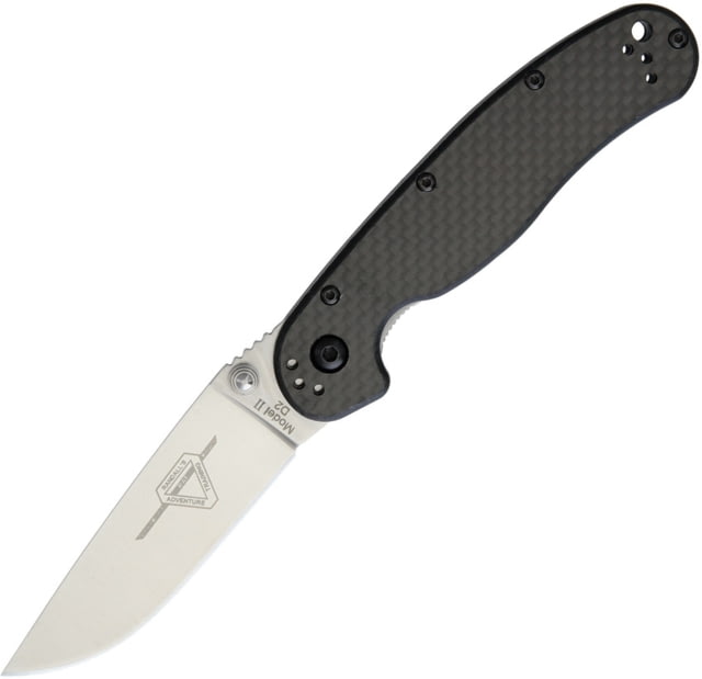 Ontario Knife  RAT II Linerlock D2 CF Folding Knife 3in Satin D2 Tool Steel Drop Point Carbon Fiber Handle - Ontario Knife