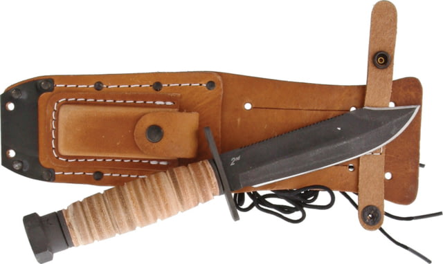 Ontario Knife Air Force Survival Factory 2nd Fixed Blade Knife 9.5in 5in 1095 Carbon Steel Standard Edge Sawback Leather Handle - Ontario Knife