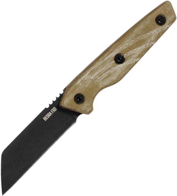 Ontario Knife Bersa Fixed Blade Knife 8in Overall 3.25in Black oxide Coated 1075HC Steel Blade Tan Canvas Micarta Handle Leather Sheath - Ontario Knife