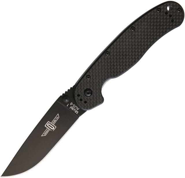 Ontario Knife RAT 1 Drop Point Linerlock Folding Pocket Folding Knife 3.5in Black Aus-8 SS Drop Point Carbon Fiber Handle Thumb Stud Pocket Clip Black - Ontario Knife