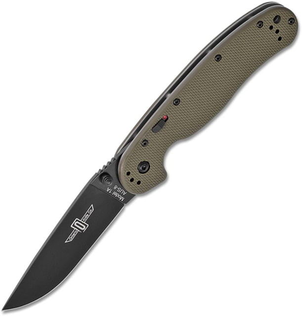 Ontario Knife RAT IA Linerlock A/O Assisted Opening Folding Knife 3.50 in Black Finish AUS-8 Stainless Blade Drop Point Blade OD Green G10 Handle