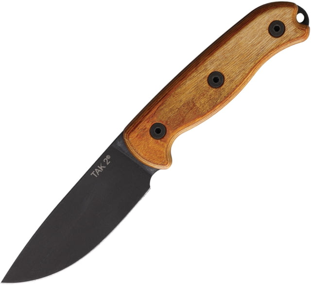 Ontario Knife TAK 2 Fixed Blade Knife 10in Overall 4.25in Black Coated 1075HC Steel Blade Honey Wood Handle Leather Sheath - Ontario Knife