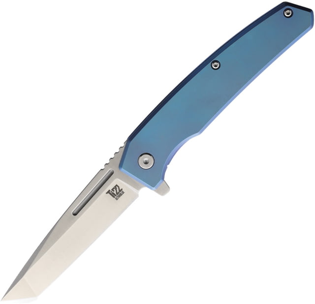 Ontario Knife Ti22 Ultrablue Folding Knife 4.25in Closed 3.25in Satin AUS-8 Tanto Blade Blue Anodized Titanium Handle - Ontario Knife