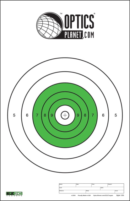 OpticsPlanet Exclusive EZ2C Targets Style 12 Green and Black Ink on High Quality White Paper 25 Pack - Ez2C Targets