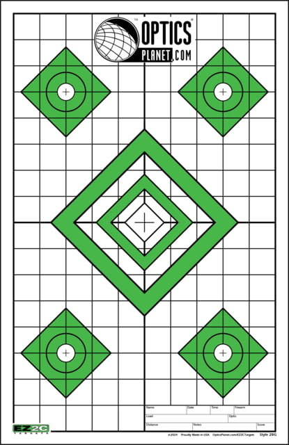 OpticsPlanet Exclusive EZ2C Targets Style 28 Green and Black Ink on High Quality White Paper 25 Pack - Ez2C Targets