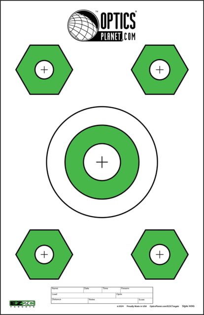 OpticsPlanet Exclusive EZ2C Targets Style 3 Green and Black Ink on High Quality White Paper 25 Pack - Ez2C Targets