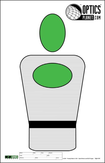 OpticsPlanet Exclusive EZ2C Targets Style 8 Silhouette w/ Green and Black Ink on High Quality White Paper 40 Pack - Ez2C Targets