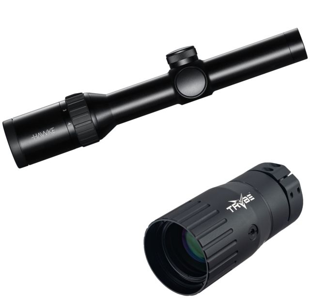 Hawke Sport Optics Endurance 30 WA 1-4x24 IR Tactical Dot 4x Rifle Scope Black  w/ TRYBE Optics Enhancer - Magnification Doubler - Hawke Sport Optics
