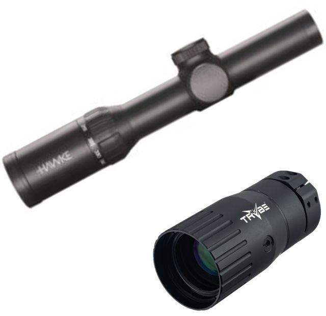 Hawke Sport Optics XB30 Vari-Speed SR IR 1-5x24 Scope Black  w/ TRYBE Optics Enhancer - Magnification Doubler - Hawke Sport Optics