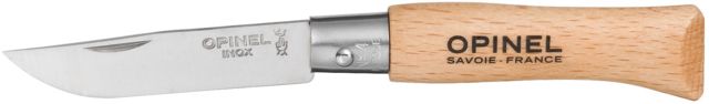 Opinel Stainless Steel Folding Knife No.4 2in w/ Virobloc 12C27 Sandvik SS Beechwood Handle Wood - Opinel