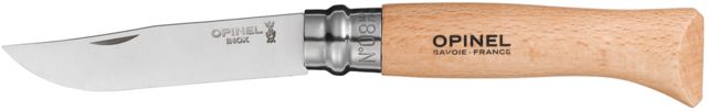 Opinel Stainless Steel Folding Knife No.8 3.35in w/ Virobloc 12C27 Sandvik SS Beechwood Handle Wood - Opinel