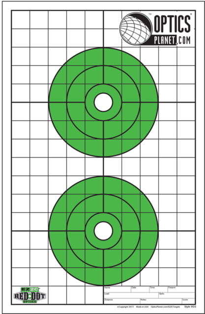 OpticsPlanet Exclusive EZ2C Targets Red Dot Optics Style 3 Green and Black Ink on High Quality White Paper 25 Pack - Ez2C Targets