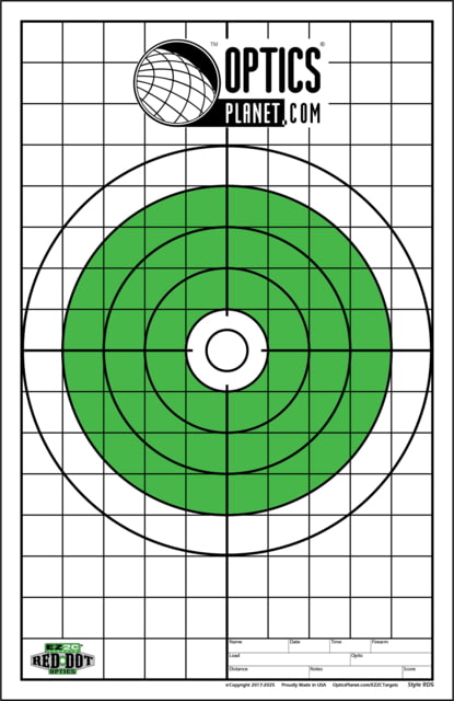 OpticsPlanet Exclusive EZ2C Targets Red Dot Optics Style 5 Green and Black Ink on High Quality White Paper 25 Pack - Ez2C Targets