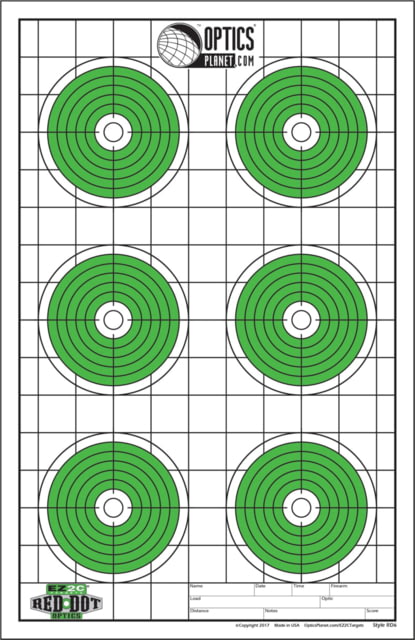 OpticsPlanet Exclusive EZ2C Targets Red Dot Optics Style 6 Green and Black Ink on High Quality White Paper 25 Pack - Ez2C Targets