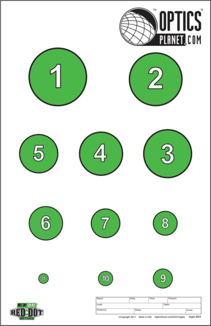 OpticsPlanet Exclusive EZ2C Targets Red Dot Optics Style 7 Green and Black Ink on High Quality White Paper 25 Pack - Ez2C Targets