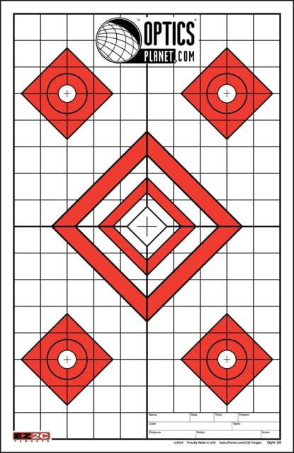 OpticsPlanet Exclusive EZ2C Targets Style 28 Five Diamonds With Grids Target 25 Pack Red/Black/White - Ez2C Targets