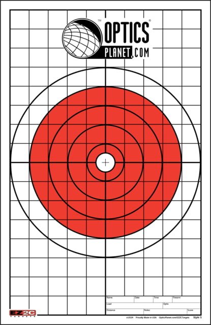 OpticsPlanet Exclusive EZ2C Targets Style 5 Bullseye with Grid Sight-In Target 25 Pack Red/Black/White - Ez2C Targets