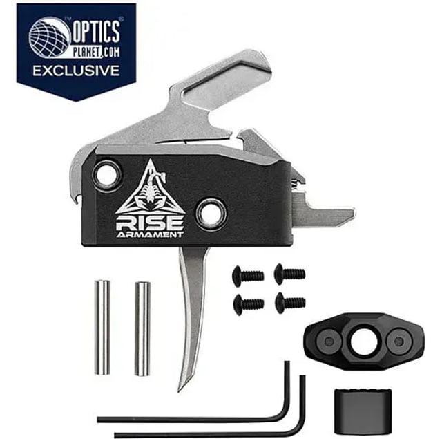 OpticsPlanet Exclusive Rise Armament RA-434 High Performance Trigger, Single Stage System, 3.4lb Pull Weight, Silver, RA-434-SLVR-601-010-BLK