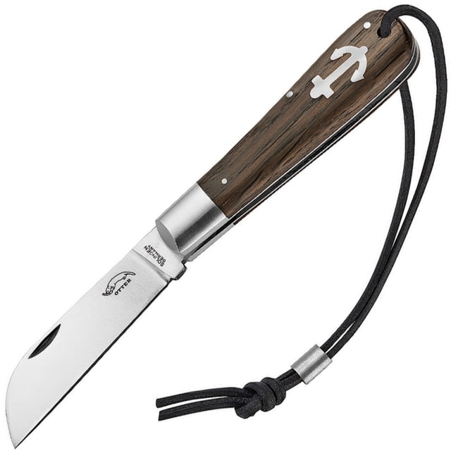 OTTER-Messer  Carbon steel Large Anchor Folding Knife 3.13in Satin Carbon Steel Blade Smoked Oak Handle SS Bolster Inlay Shield Slip Joint - Otter-Messer