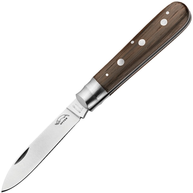 OTTER-Messer 3-Rivet Folder Knife 3.5in Carbon Steel Blade Smoked Oak Handle SS Bolster Smoked - Otter-Messer