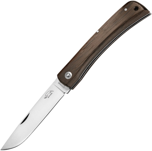 OTTER-Messer Large Hippekniep Folding Knife 3.75in Carbon Steel Blade Smoked Oak Handle Slip Joint - Otter-Messer