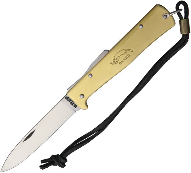 OTTER-Messer Large Mercator Brass Folding Knife3.5inCarbon SteelStandard EdgeSatinBrass Handle  LB - Otter-Messer