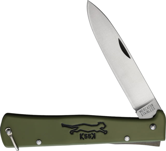 OTTER-Messer Large Mercator SS Folding Knife 4.38in Closed 3.38in Satin Stainless Spear Point Blade Olive Stainless Steel Handle  RK OL - Otter-Messer