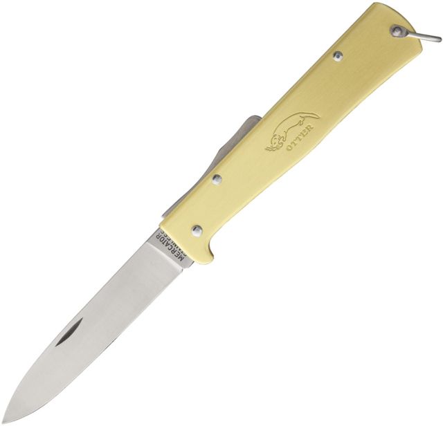 OTTER-Messer Mercator Brass Lockback Folding Knife3.5inStainless SteelStandard EdgeSatinBrass Handle - Otter-Messer