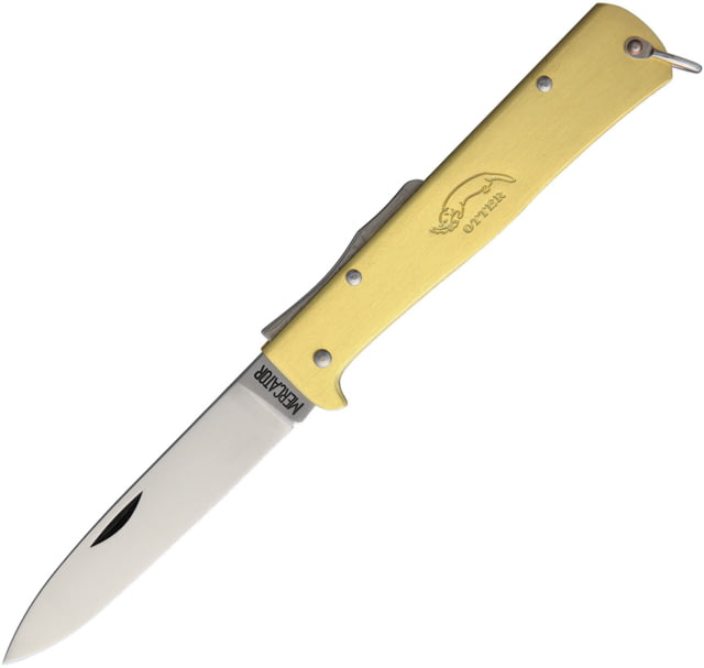 OTTER-Messer Mercator Clip Brass Folding Knife 3.5" satin finish carbon steel blade Brass handle  RG - Otter-Messer