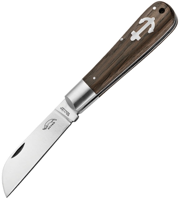 OTTER-Messer Small Anchor Folder Smoked Oak Folding Knife 2.75in Carbon Steel Blade Smoked Oak Handle SS Bolster Inlay Shield Smoked 171 M - Otter-Messer