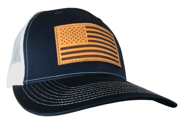Outdoor Cap Navy/White Trucker w/USA Flag Leather Patch USA-771 NW
