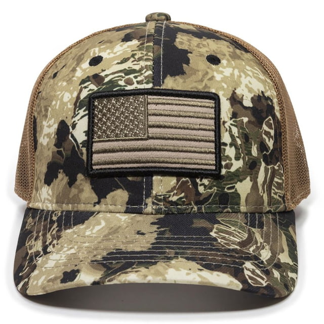 Outdoor Cap USA Flag Sports Polyester Camo Cap w/QTech Sweatband and Scout Patch - Mens One Size Veil Whitetail/Brown USA170