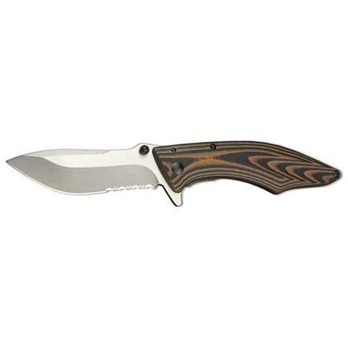 Outdoor Edge Cutlery Conquer Folding KnifeMedium3in 8Cr13MoV Stainless Partially Serrated Blade3D Milled Brown/Black Handle - Outdoor Edge Cutlery