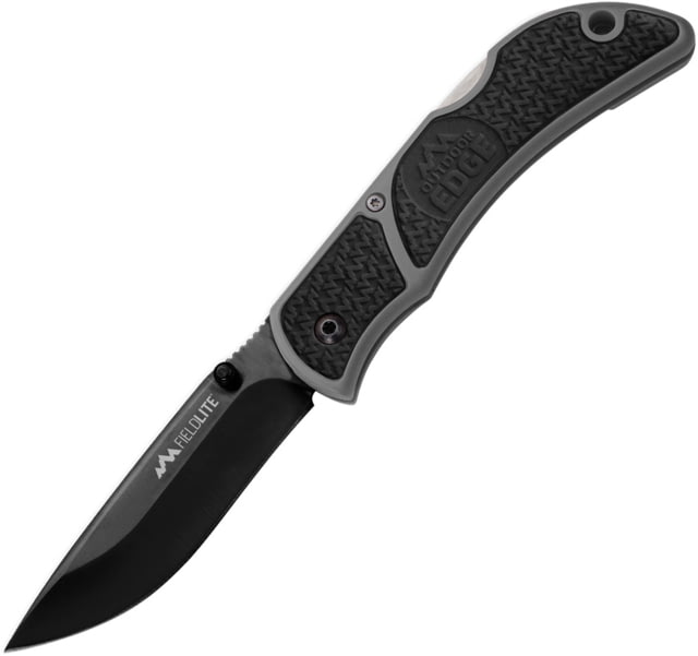 Outdoor Edge Cutlery Field Lite Black Folding Knife 4.5in Closed 3.5in Black Oxide 8Cr13MoV Drop Point Blade Gray GRN Handle