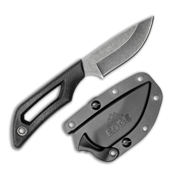 Outdoor Edge Cutlery Pivot Fixed Blade Knives 2.5in Cr13Mov SS Drop Point Blackstone Rockwell-C Blade Black Rubberized TPR Handle