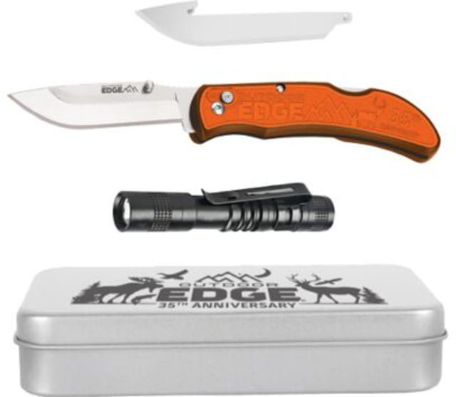 Outdoor Edge Cutlery Outdoor Edge Razor Carry W/ Flashlight & Tin 2 Blades Folding Knife 3 in Blade Stainless Steel - Outdoor Edge Cutlery