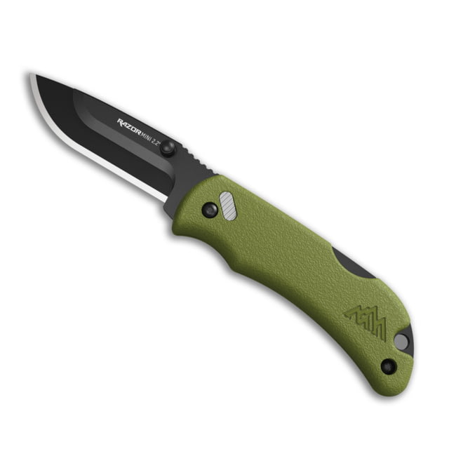 Outdoor Edge Cutlery Razor Mini Folding Knives w/2 Blades 2.2in Stainless Steel Drop Point Rubber Overmolded OD Green Handle