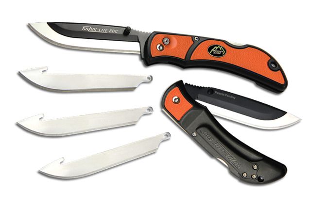 Outdoor Edge Cutlery Razor Lite Edc Knife Japanese 420J2 Stainless Grivory w/ TPR Inserts Handle w/ 4 - 3in Blades Black/Orange RLB-130 - Outdoor Edge Cutlery