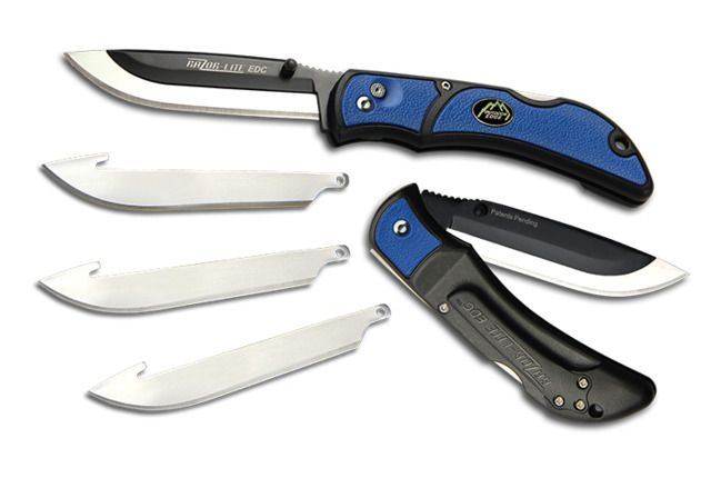 Outdoor Edge Cutlery Razor Lite Edc Knife Japanese 420J2 Stainless Grivory w/ TPR Inserts Handle w/ 4 - 3in Blades Black/Blue RLU-140