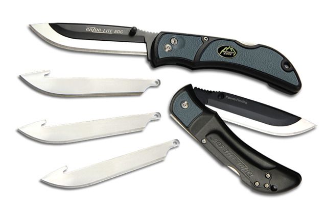 Outdoor Edge Cutlery Razor Lite Edc Knife Japanese 420J2 Stainless Grivory w/ TPR Inserts Handle w/ 4 - 3in Blades Black/Gray RLY-150 - Outdoor Edge Cutlery
