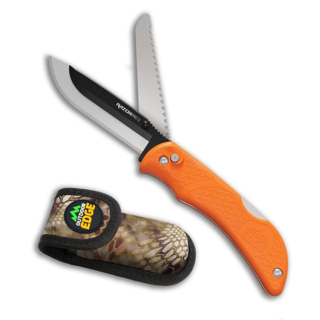 Outdoor Edge Cutlery Razor Pro Folding Knife 3.5 in Stainless Steel Rubber Overmolded Orange Handle - Outdoor Edge Cutlery