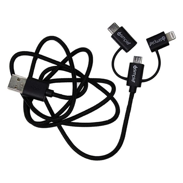 PAC Isimple Universal 3.3ft Charging/Sync Cable w/ Lightning/Micro-USB/Type A USB Black - Pac