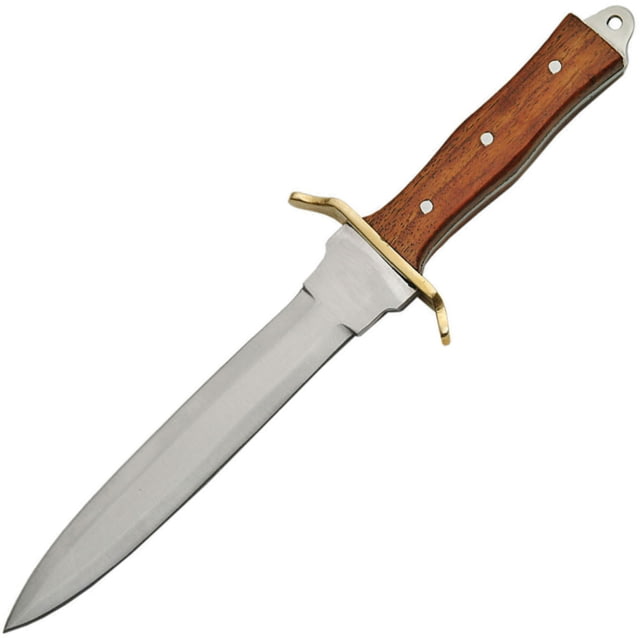 Pakistan 11.5In Commando Dagger 11.5in Overall 6.25in Satin Double Edge SS Dagger Blade Brown Wood Handle Brass Guard Brown Leather Belt Sheath brown - Pakistan