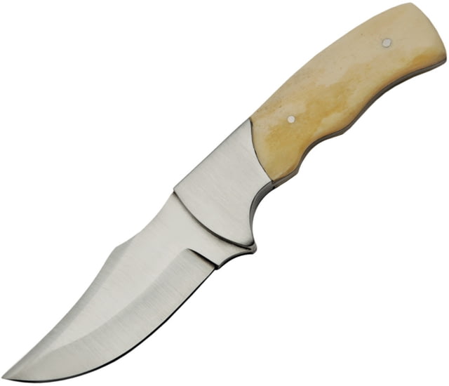 Pakistan 7.5in Fixed Blade Knife 7.5in Overall 3.25in Satin SS Clip Point Blade White Smooth Bone Handle SS Guard Brown Leather Belt Sheath White - Pakistan