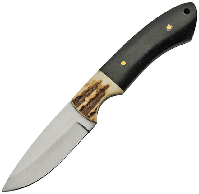 Pakistan 7in Fixed Blade Hunter Knife 7in Overall 2.75in Satin SS Drop Point Buffalo Horn And Stag Bone Handle Brown Leather Belt Sheath - Pakistan