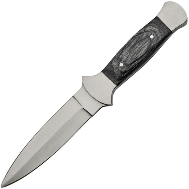 Pakistan Boot Knife 7.5in Overall 3.75in Satin Finish Double Edge Stainless Blade Black Pakkawood Handle Black Leather Belt Sheath Black - Pakistan