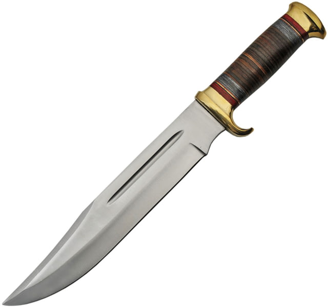 Pakistan Bowie Pakkawood Leather Knife 11" satin finish stainless bowie blade Stacked leather and pakkawood handle