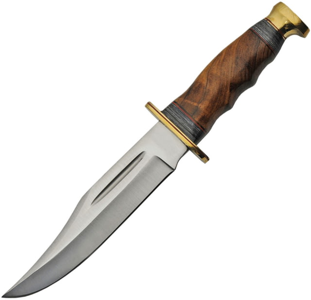 Pakistan Bowie Wood Handle Knife 6.25" satin finish stainless clip point blade Walnut and black pakkawood finger grooved handle - Pakistan