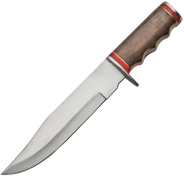 Pakistan Fixed Blade Knife 12in Overall. 7.5in Satin SS Bowie Clip Point Blade Brown Finger Grooved Wood Handle Brown - Pakistan