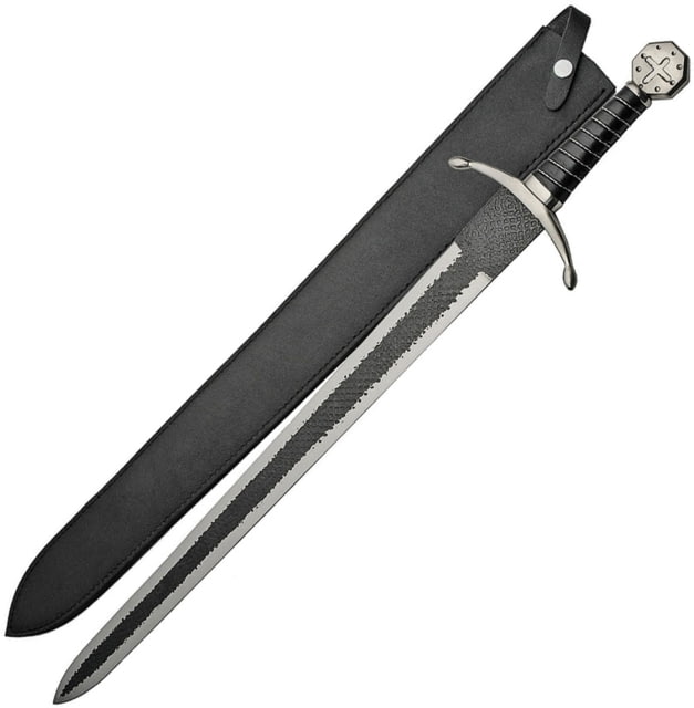 Pakistan Flint Crusader Sword 33.5in Overall 25in Two-Tone Finish SS Blade Metal Alloy Guard And Pommel Black Leather And Wire Wrapped Handle Black